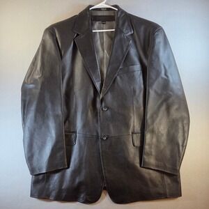 Stafford Essentials Mens Black Genuine Nappa Leather Two Button Blazer Jacket XL
